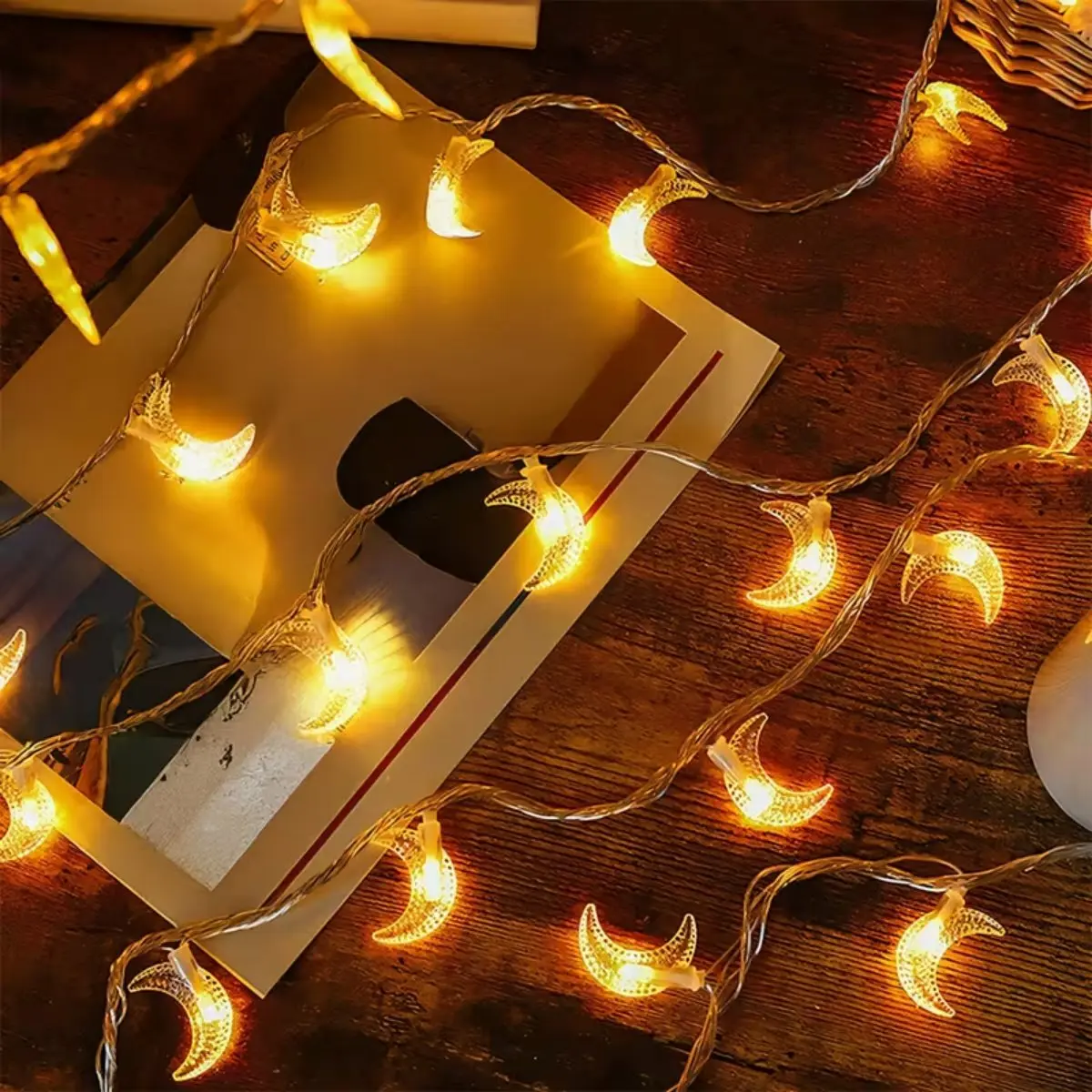 1pc Bubble Moon String Light Ramadan Mubarak LED Hanging Fairy Lamp Battery Powered Suitable For Living Room Home Outdoor Decor
