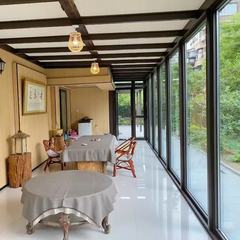 غرفة شمس متحركة مخصصة من سبائك الألومنيوم والزجاج المقسى قابلة للطي، فتحة وإغلاق متحركة، فناء تلسكوبي متحرك