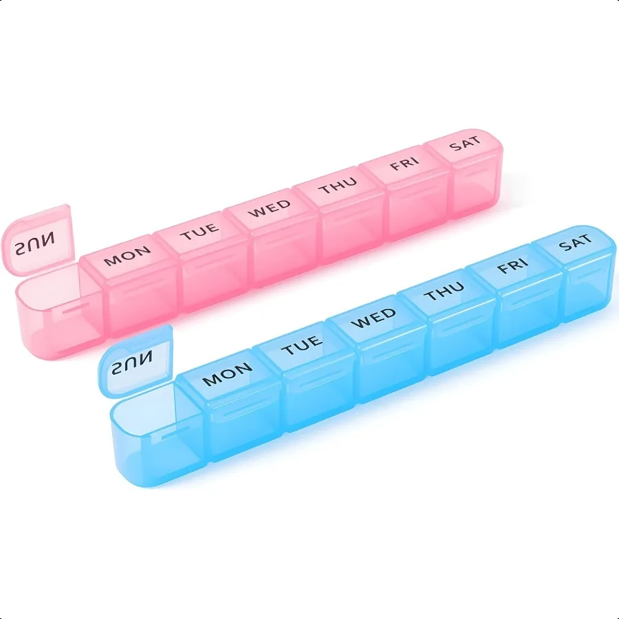 

2 упаковки, еженедельный органайзер для таблеток, большая коробка для таблеток, 7-дневный AM PM, дорожный футляр для лекарств, портативный контейнер для таблеток для витаминов, пятен и