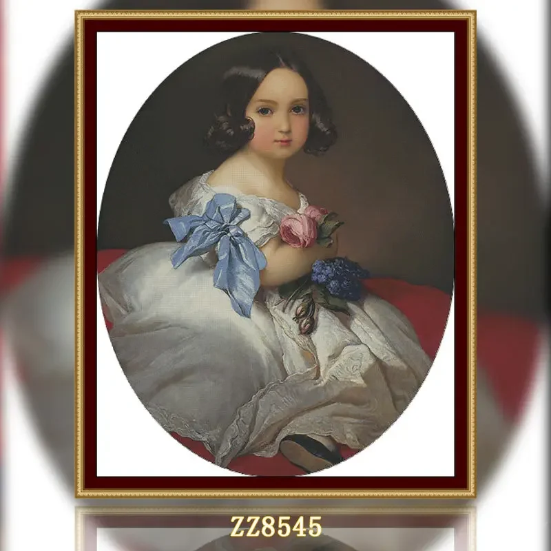 | Beginner DIY Stamped Cross Stitch Kit 11CT 14CT 16CT, Pre-Printed Canvas Cotton Thread[ZZ8545-Portrait of Princess Charlotte]