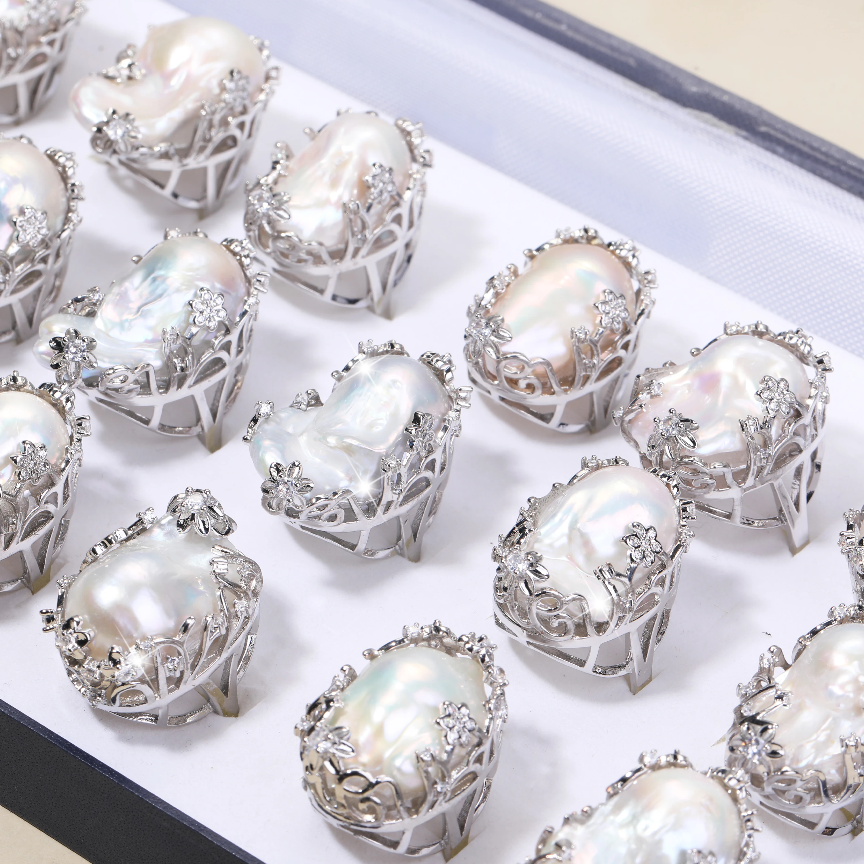 Natural Baroque Pearl Ring Adjustable Warm Tones Transparent Colorful Irregular Freshwater Pearls Women's Fashion Jewelry