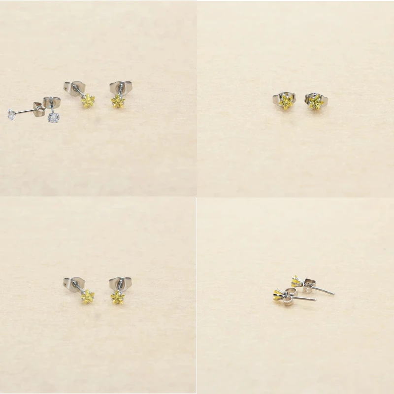 4mm Brief Stainless Steel Stud Earrings with Anti-Allergy Coating Fashion Golden Stars Color New Crystal Jewelry