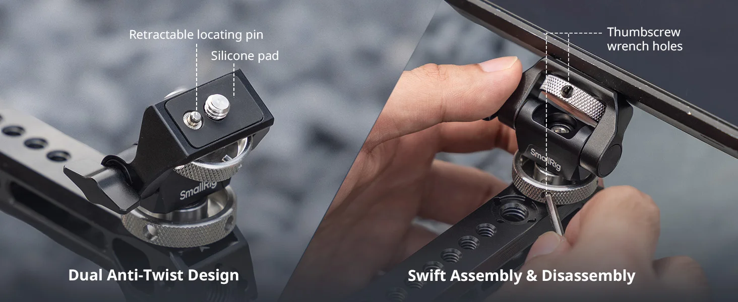 SmallRig Top Handle mit Monitor Support Kit, kompatibel mit Cold Shoe für DSLR-Kamera für Mikrofon, Videoleuchten, Monitore-5322 – Detail 5
