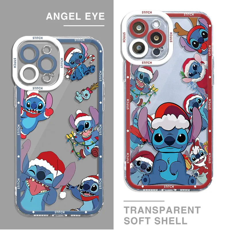 Merry Christmas Stitch Phone Case for iPhone 11 13 Pro Max SE XR 7 6s 12 Mini 14 15 Pro XS 8 Plus X Transparent Soft Shell