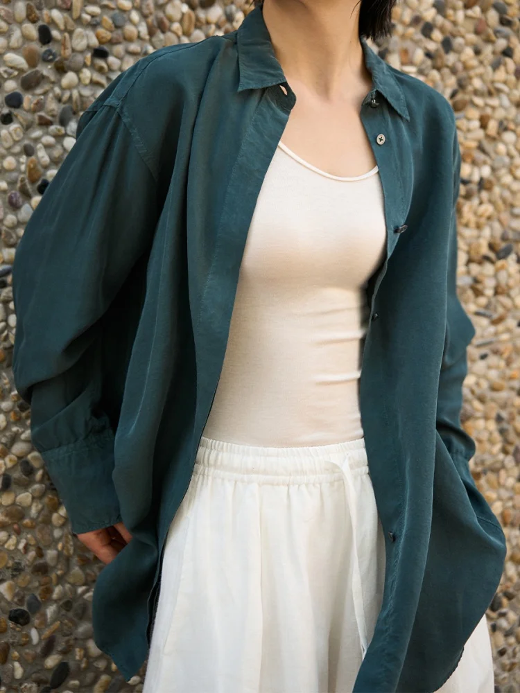 

TOFOD Starfi Dyed Waed Silk irt Women's Silk Long Sve Top Loose Fit Classic Sle Summer Collection