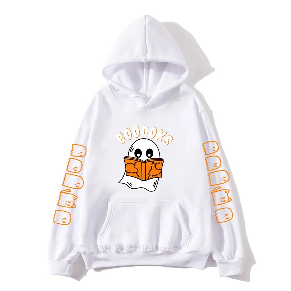 Happy Halloween Ghost Reading Book Hoodie Winter Warm Long Sleeve Hoodies Male Sweatshirt Harajuku Cartoon Sudaderas Mens Hoody