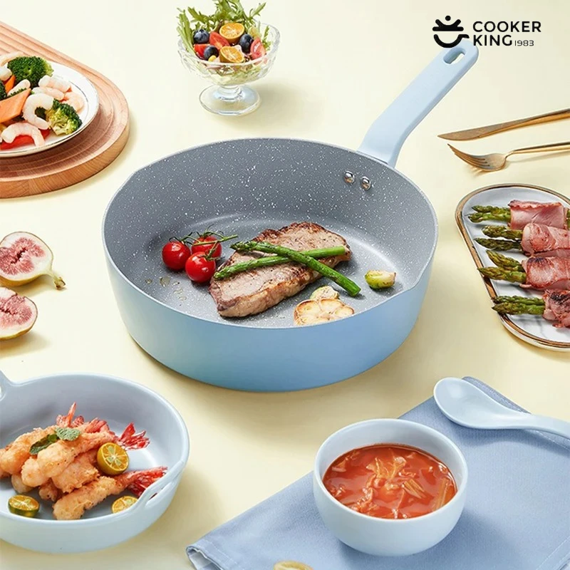 COOKER KinG Antihaft-Bratpfanne, Aluminium, medizinische Steinbeschichtung, Suppentopf, Bratpfanne mit kühlem Griff, Küchen-Kochtöpfe