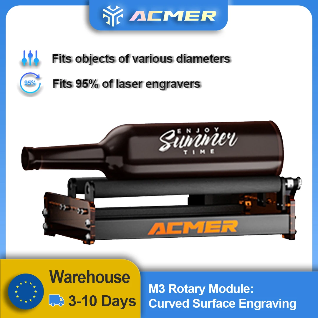 

ACMER M3 Rotary Roller for 95% Laser Engraver Y-axis 360° Rotating 6-164mm Engraving Diameter Ideal for Cylindrical Objects