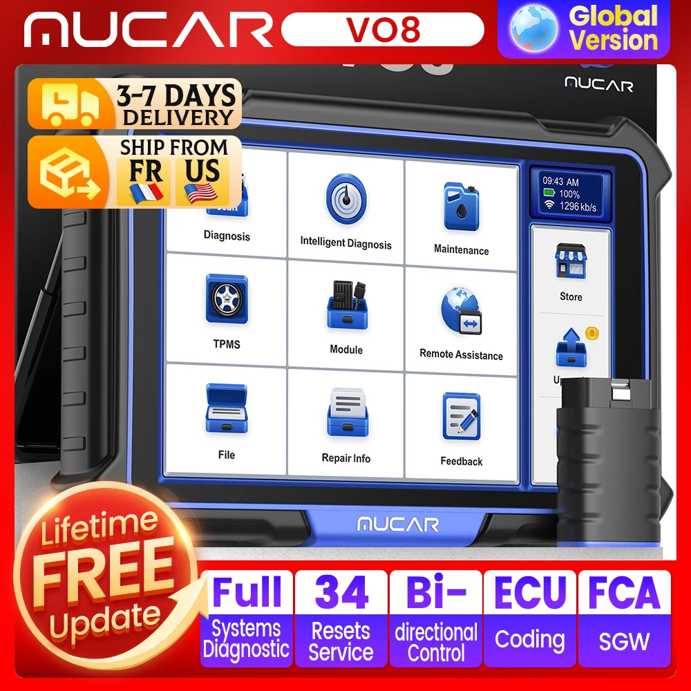 

MUCAR VO8 Best Professional Car Diagnostic Tool Obd2 Scanner Automotive Diagnosis ECU Coding Bi-directional 34 Reset Free Update