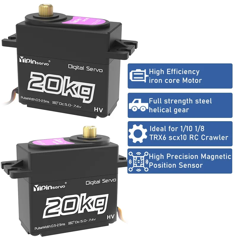 YIPINservo-Servomoteurs Numpopularité Pwm, Couple ÉWer, Engrenages Métalliques, Accessoires RC, Voitures Télécommandées Robots, 1/8, 1/10, 1/12, 20kg