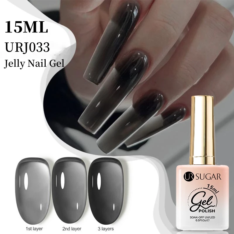 UR SUGAR 15ml Jelly Gel Nagellack Transparenter Schwarzer Nagellack UV LED Semi-Permanent Abziehbarer Nagelkunst Glasflaschen-Lack