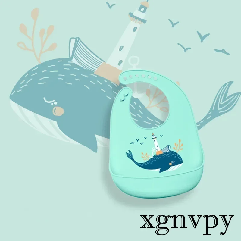 Xgnvpy Silicone Waterproof Baby Bib Feeding Food Soft Adjustable Burp Cloth Baby Material Handkerchief Bib Cartoon Elephant Bib