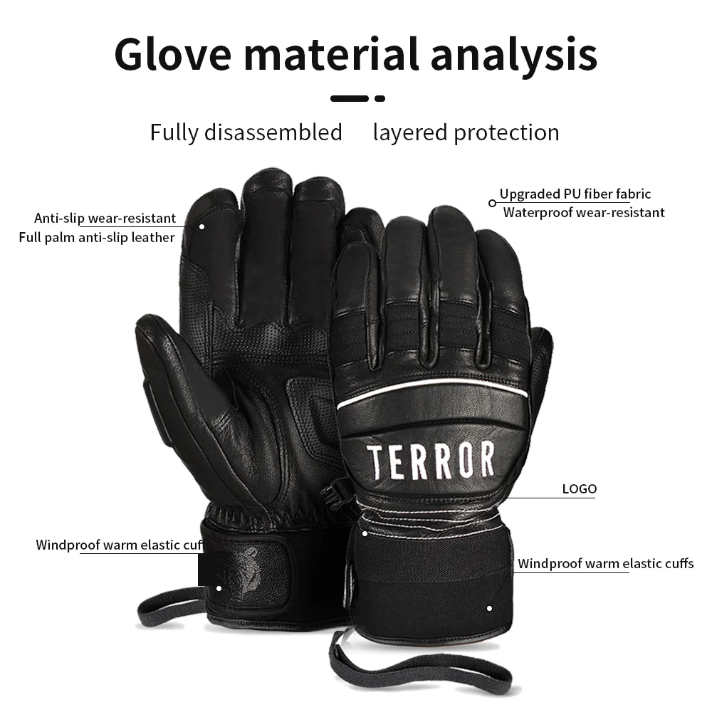 Лыжные перчатки TERROR RACE GLOVES - прочный полиуретан 3M Thinsulate -30° водонепроницаемый, ветронепроницаемый, морозостойкий Нескользящая