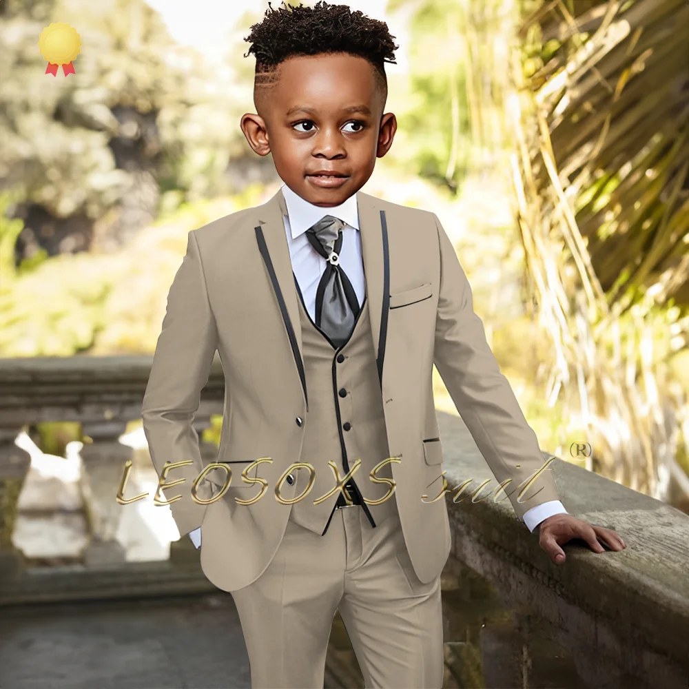 Boys' suit with hemming design 3-piece set (jacket + vest + trousers) children's wedding party event birthday custom dress