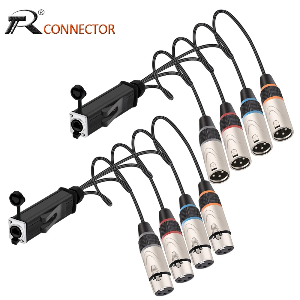 

RJ45 Female CAT5 Converter Waterproof to 4 Channel 3Pins XLR Male/Female Connector Multi Network Receiver Audio Cable Extender