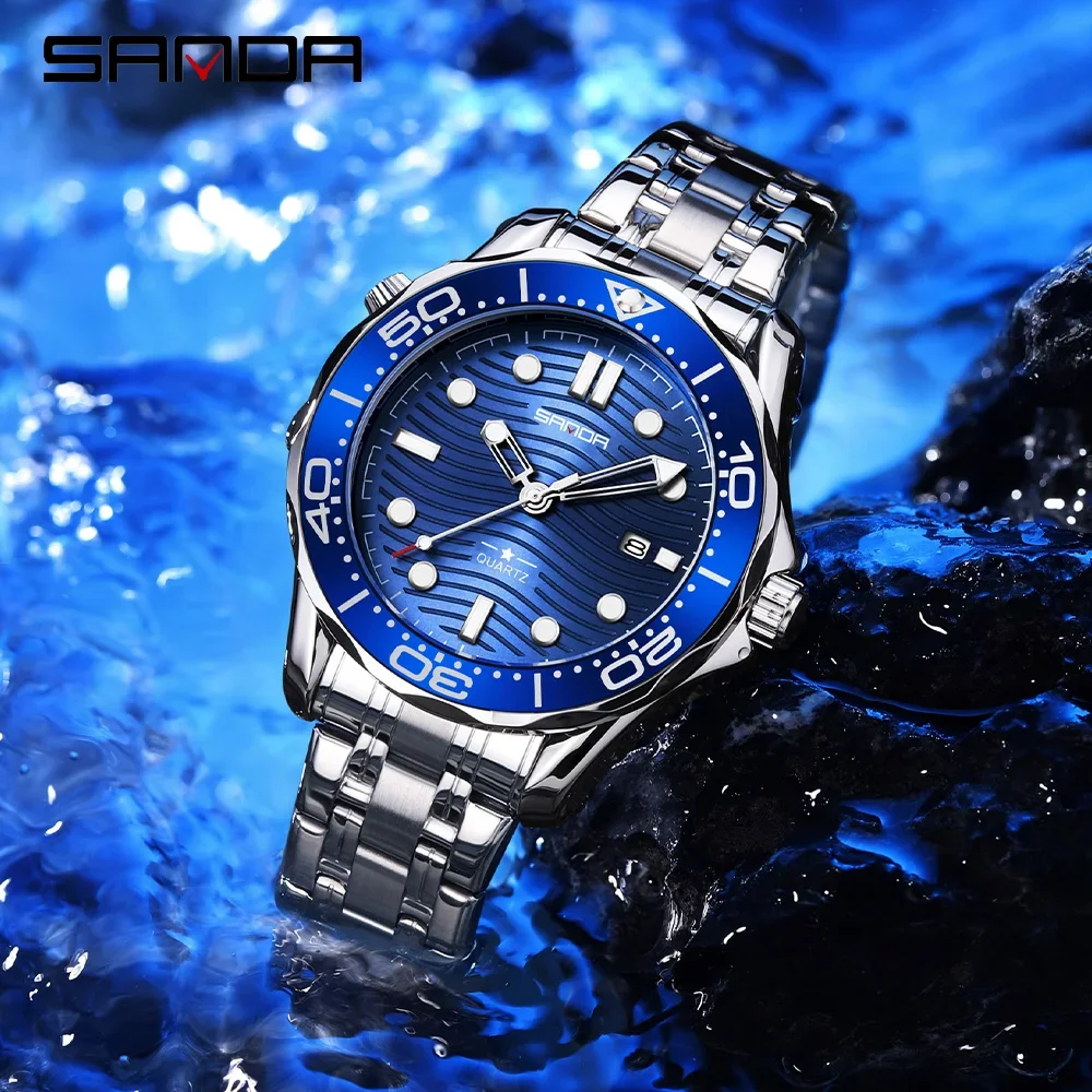 SANDA SD1145 Модные мужские кварцевые часы Многофункциональные водонепроницаемые часы с календарем и ночником с ремешком TEMU