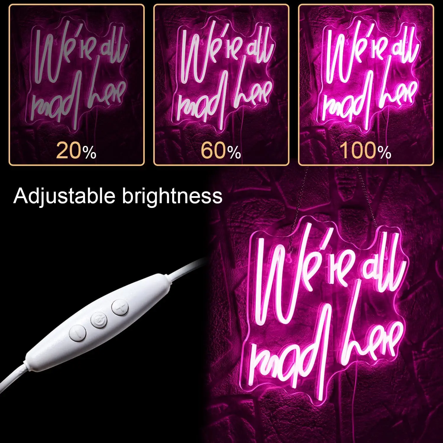 We're All Mad Here Neon Sign Dimmable LED For Wall Decor Connectivity Via USB Neon Light For Bedroom Home Dorm Wall Wedding Part
