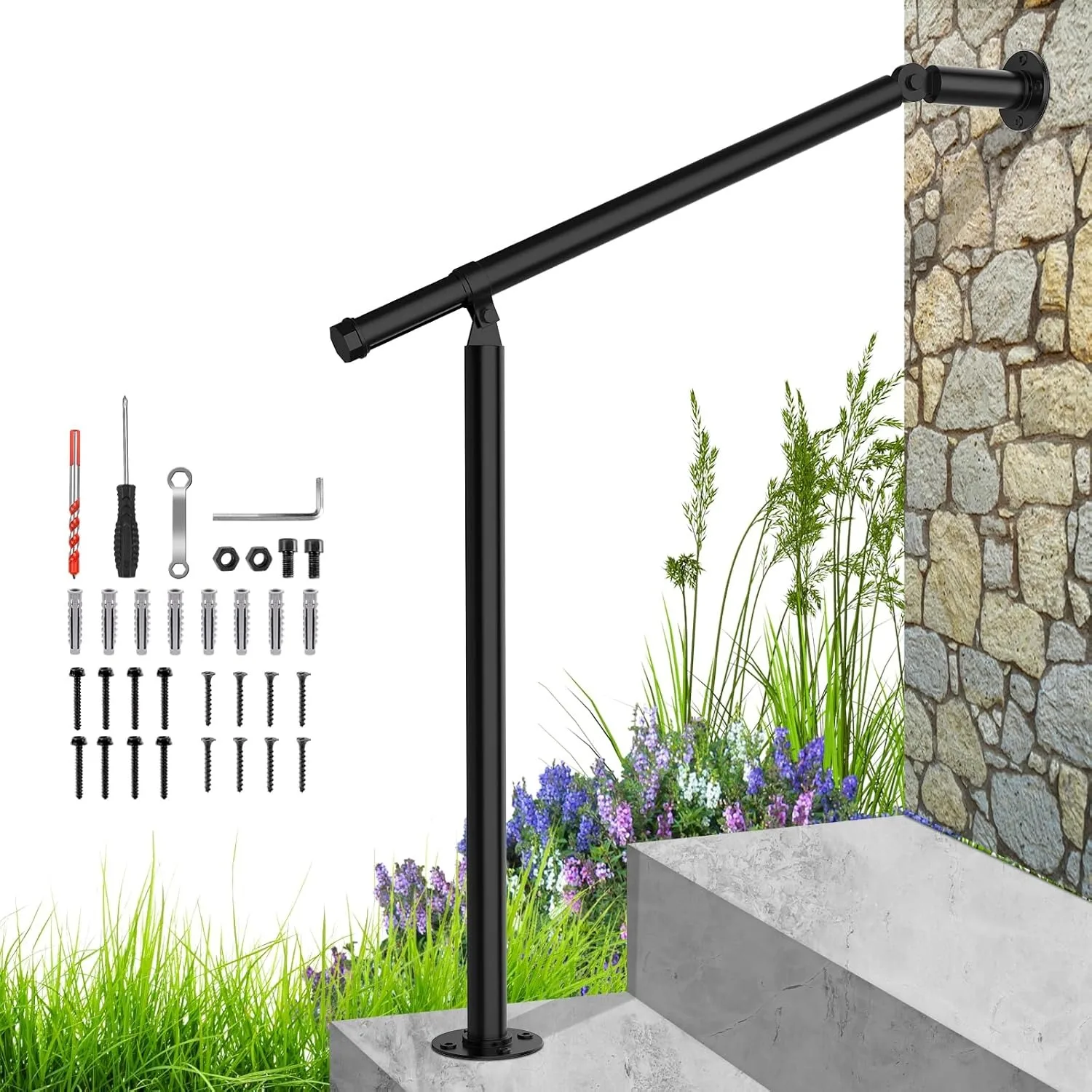 Metallhandlauf für den Außenbereich für Stufen, passend für 1-3 Stufen und Beton/Ziegel/Veranda – einfache Installation und verstellbar