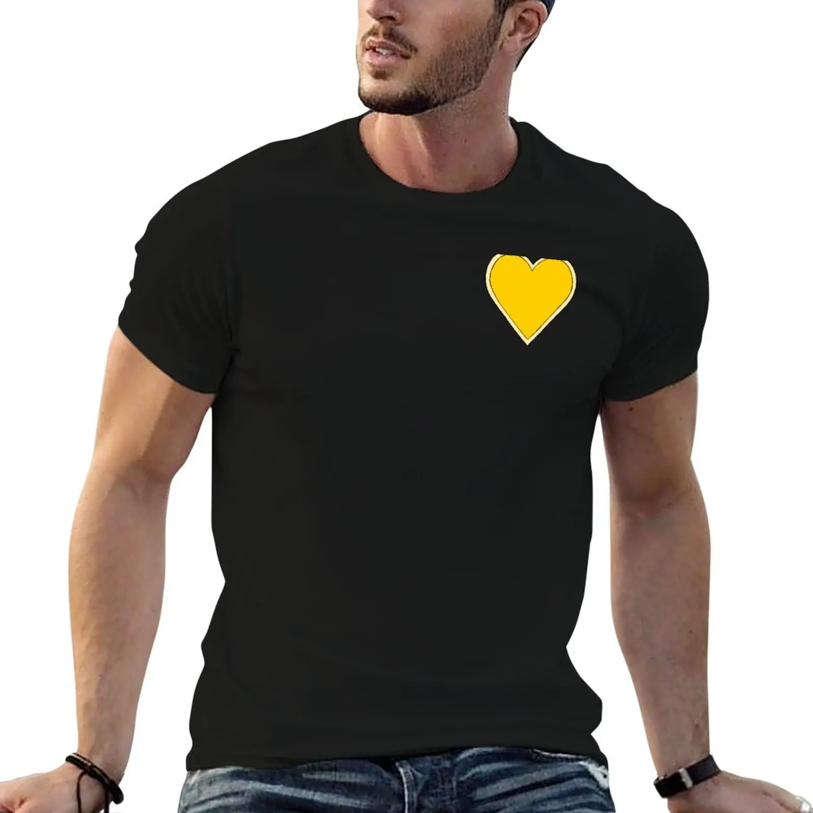 Camiseta amarilla con diseño de corazón de Covid, camiseta de anime para hombre, camisetas de algodón, camiseta de alta calidad