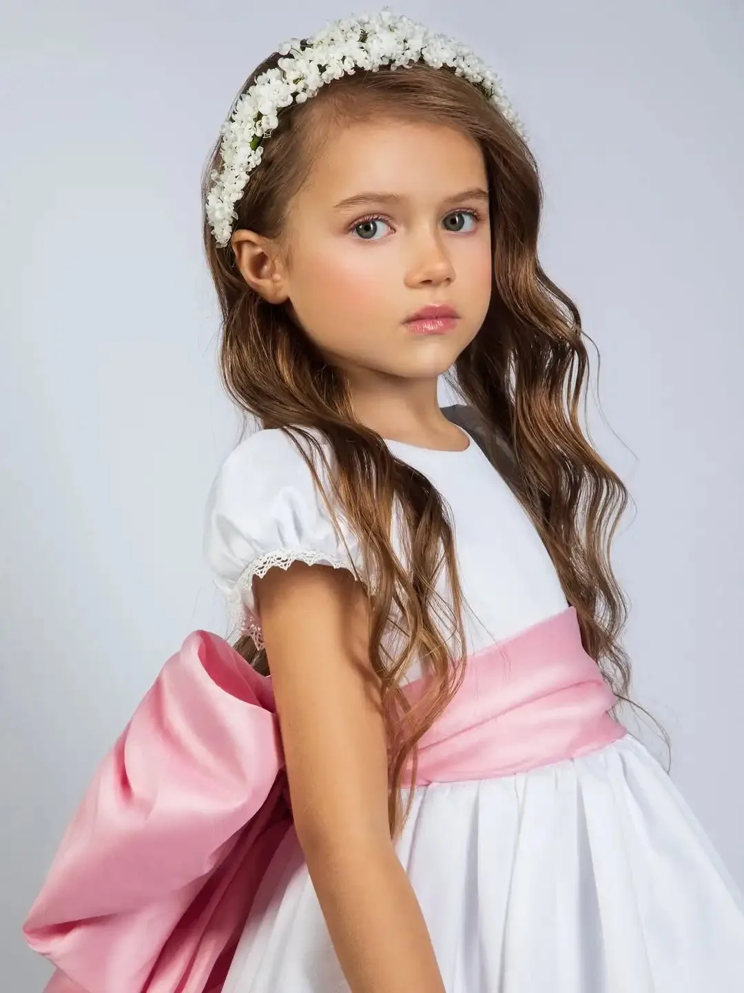 Abiti da ragazza di fiori per matrimonio con fiocco rosa maniche corte eleganti abiti da compleanno per bambina abiti da prima comunione personalizzati