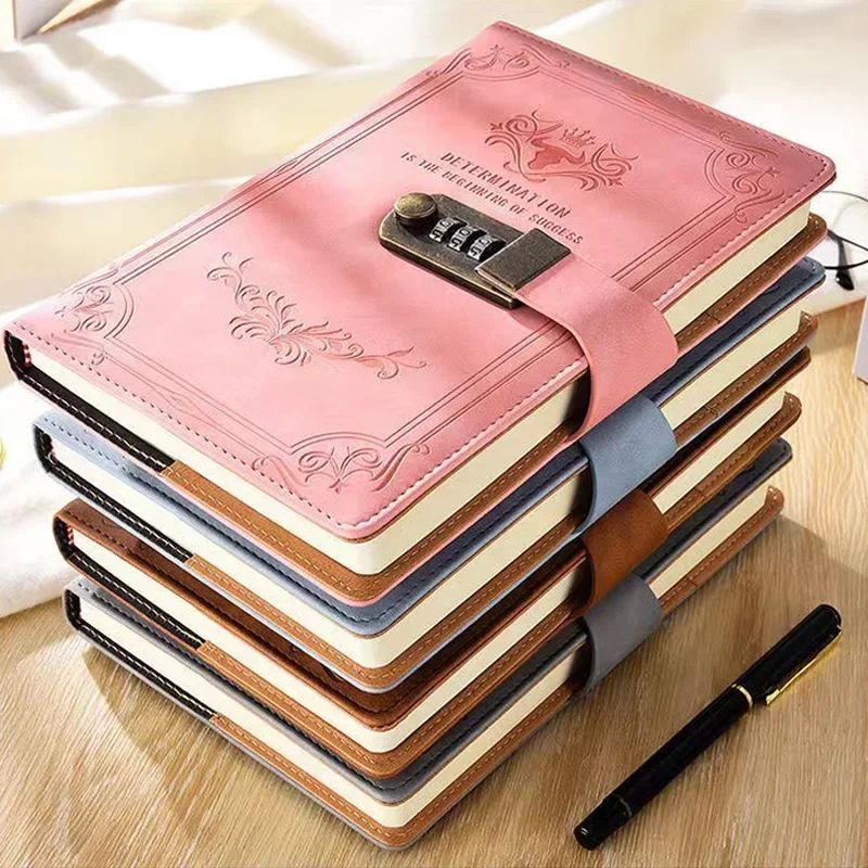 200 Pages A5 Retro Book with Lock Password Notebook Diary Thickened Creative Hand Ledger Student Notepad Stationery Binder