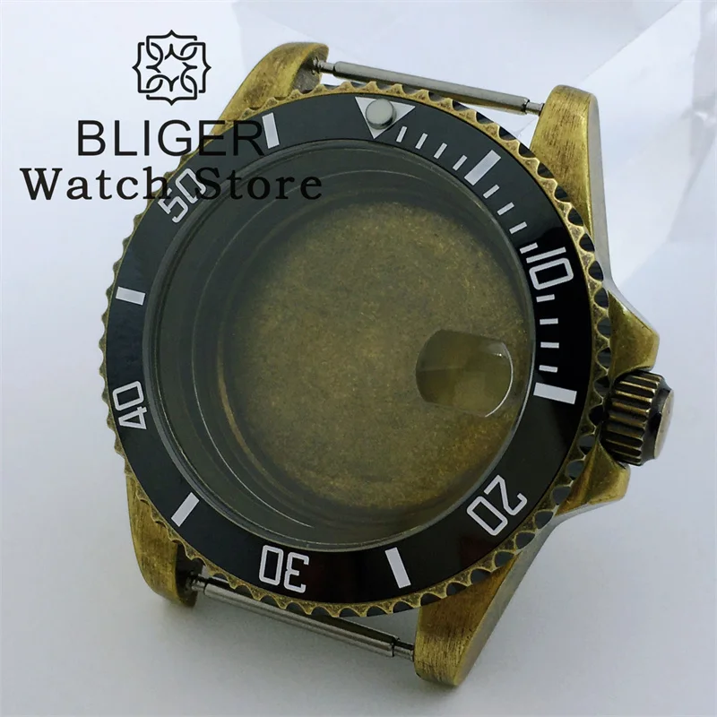 

BLIGER 40mm Bronze Watch Case Sapphire Glass Diver Brushed SUB Watch Case Fit NH34 NH35 NH36 ETA2824 PT5000 Movement Screw Crown