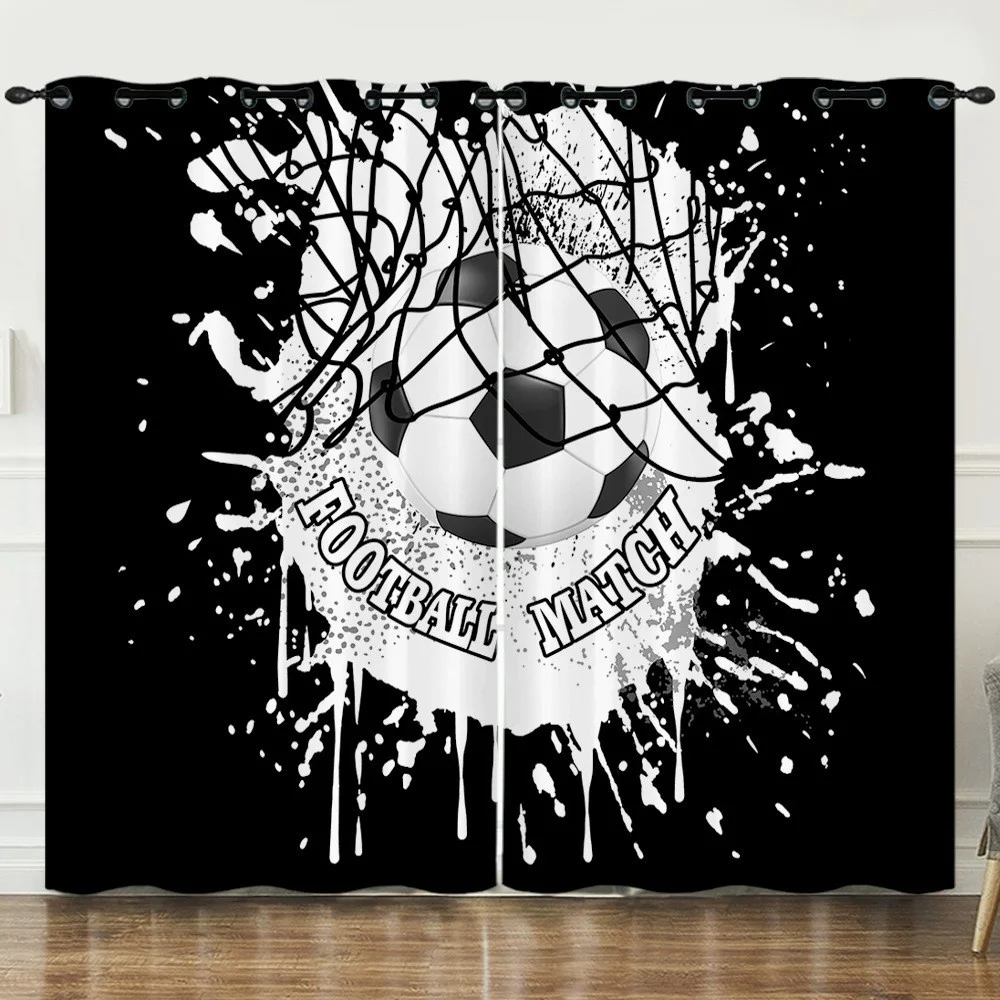 3D Cheap Modern Boy Childern Football Series sport nero sottile ombreggiatura 2 pannelli tenda per camera da letto soggiorno Home Hook Decor