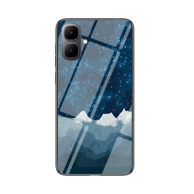 

For Tecno Pop 10 Spark Go 2 Case Mirror Bright Stars Tempered Glass Hard Cover For Tecno Spark Go 2 Pop 10 TPU Back Casing