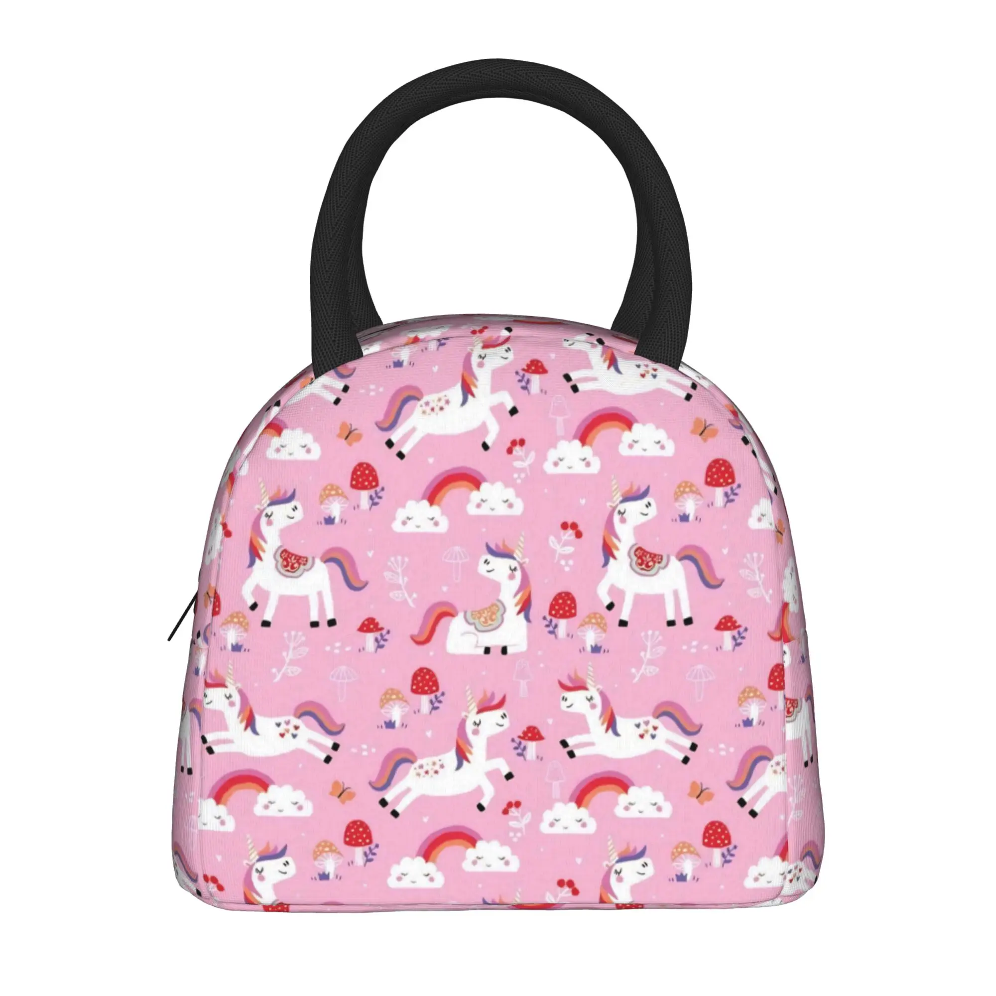 Enchanted Forest Unicorn Lunch Bag Retro Lunch Box For Men School Portable Zipper Cooler Bag Oxford Graphic Thermal Lunch Bags
