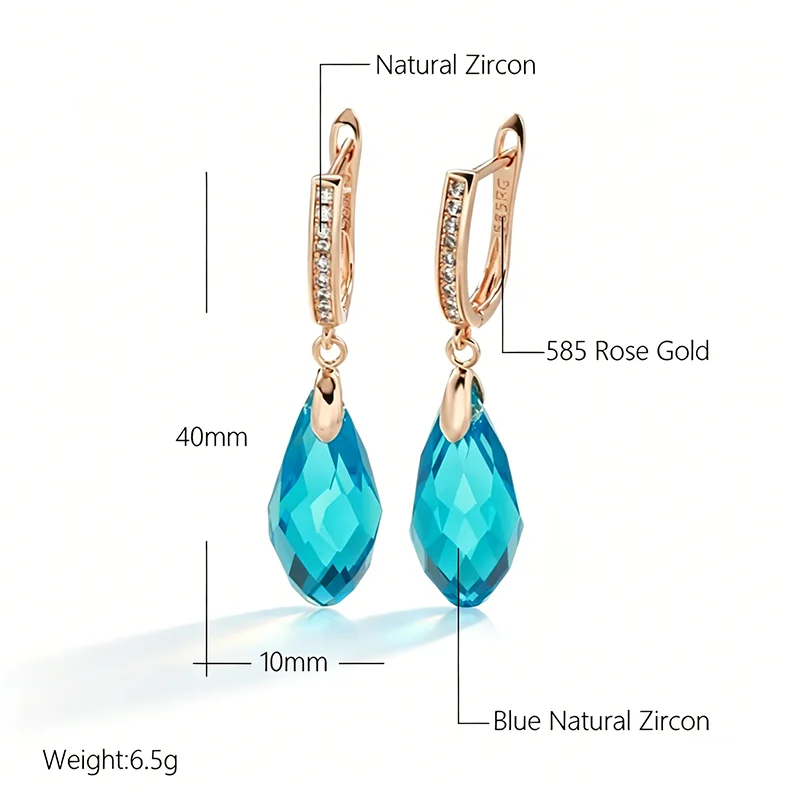 Kinel Luxury Shiny Pendant Earrings 585 Rose Gold Water Drop Green Natural Zircon Inlay Fashion Party Wedding Jewelry 2022
