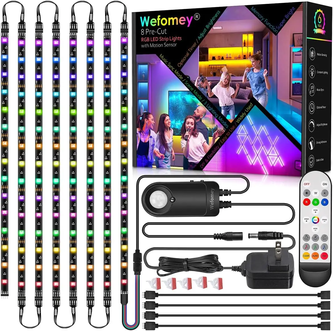 

8 шт. RGB светодиодных светильников под шкафом, датчик движения 12 В с пультом дистанционного управления, синхронизация музыки, ETL в списке, полоса 13 футов для полок, счетчик