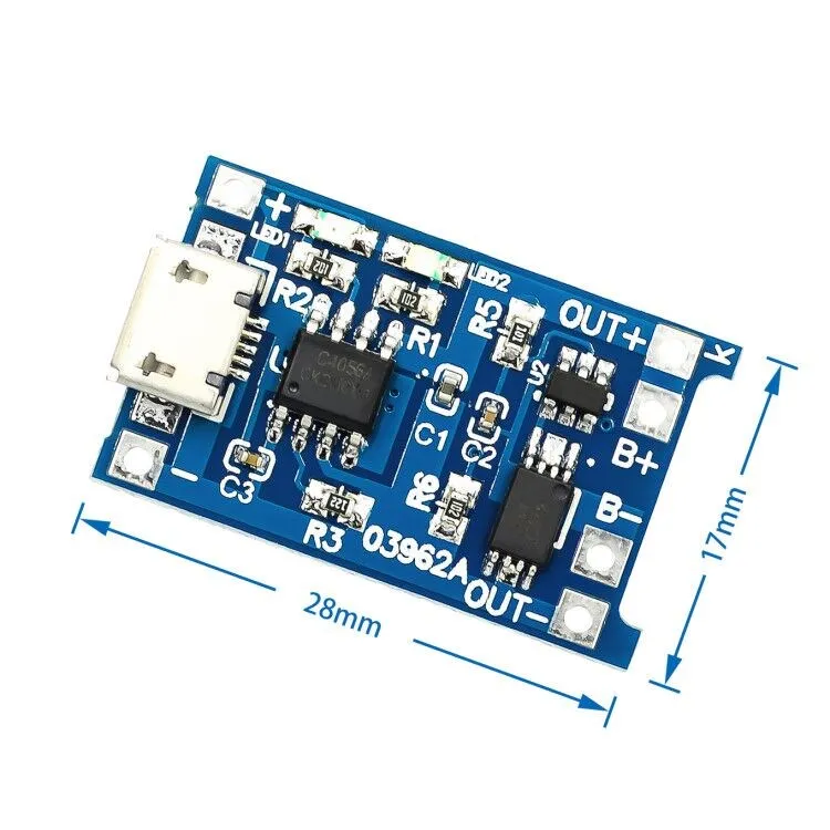 100pcs/lot 5V Micro USB 1A TP4056 18650 Lithium Battery Charging Board With Protection Charger Module