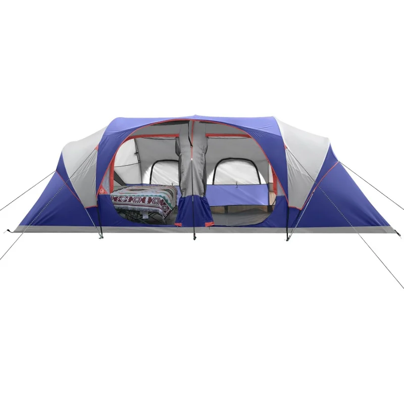 

12-Person 3-Room Family Camping Tent, Double Layer Waterproof Windproof Shelter, Large Tent with Rainfly & 6 Mesh, Easy