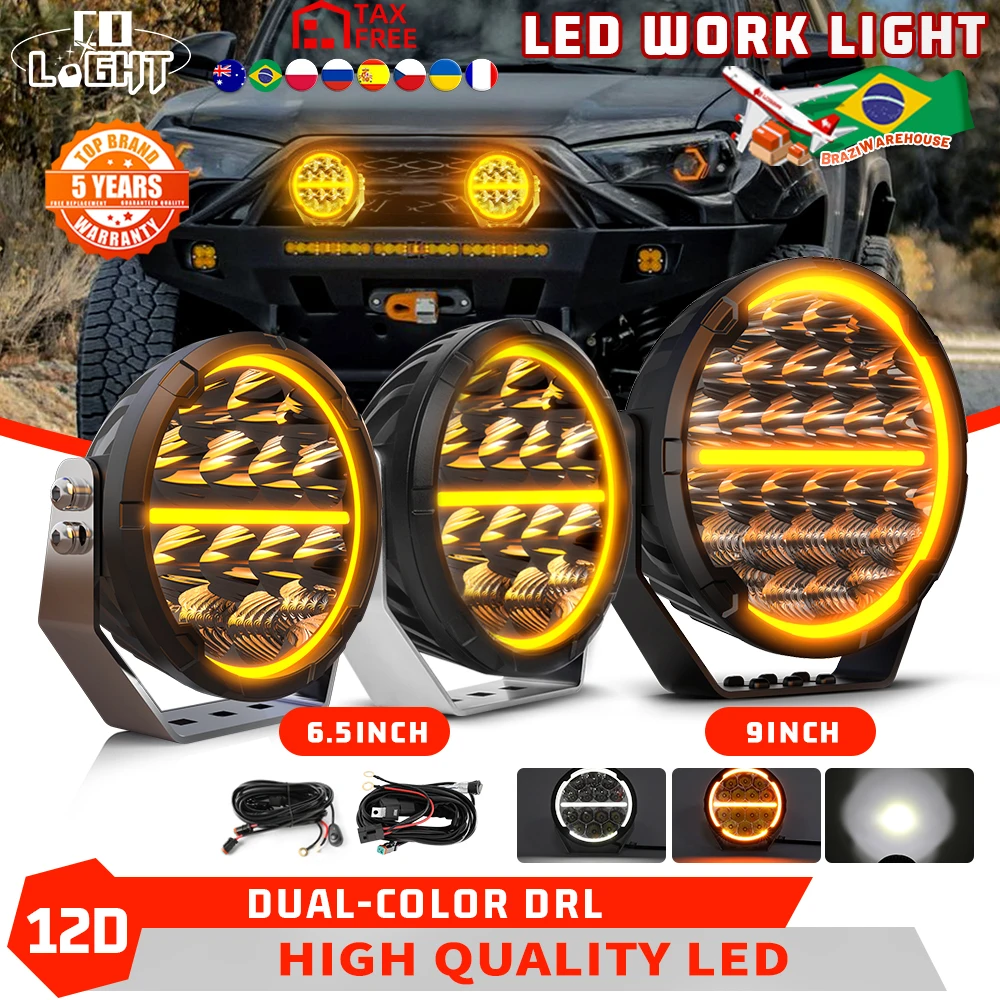 CO LIGHT Round LED Driving Lights 9 Inch Offroad Light 90000LM Super Bright DRL Light Bar Work Light for Truck Pickup ATV Car