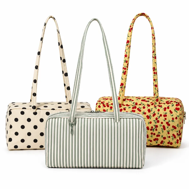 

Women Eco-friendly Nylon Polka Dot Shoulder Bag, Fashion Lightweight Commuting Bag Soft Canvas Fabric Handbag Zip Closure Tote