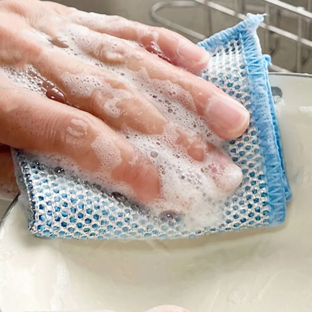 Reusable Steel Wire Washing Cloth Non-Stick Oil Microfiber Dishcloths Dishwashing Cloth Metal Wires Non-Scratch