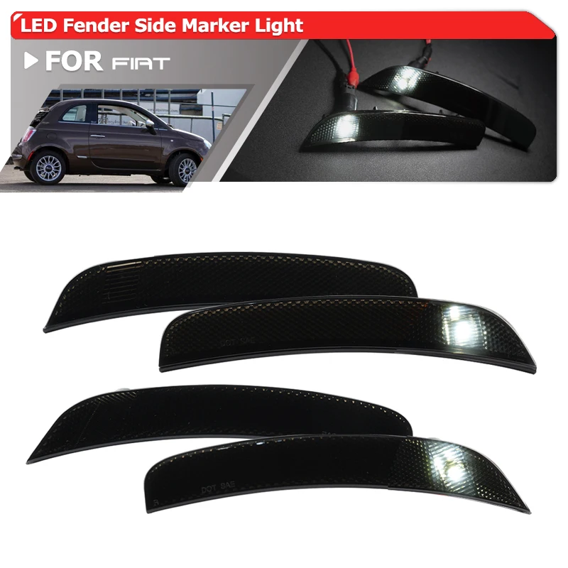 4 Uds blanco ahumado F & R OE-Spec luces de posición laterales lámparas reflectoras para Fiat 500 500C Pop Lounge 2012-2017 500 culto