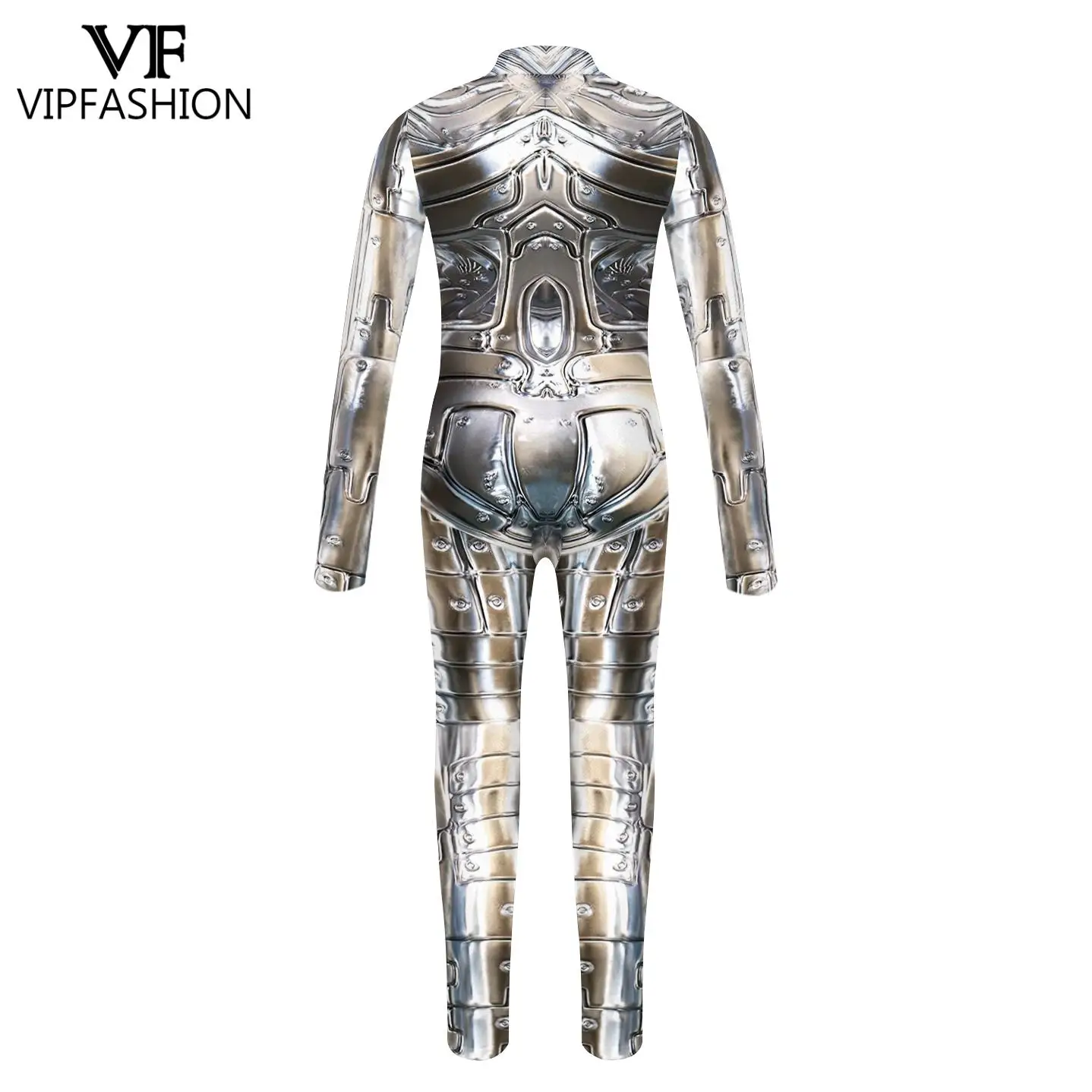 VIP FASHION Robot Costume for Kid Front Zipper Zentai Suit Boy Girl Holiday Cosplay Party Clothes Punk Jumpsuit Festival Outfit