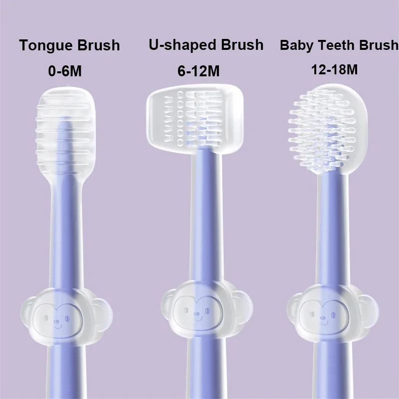 3pcs Baby Teeth Oral Care Cleaning Set Soft Bristle Baby Toothbrush Baby Tongue Coating Cleaning Baby Silicone Toothbrushes Set