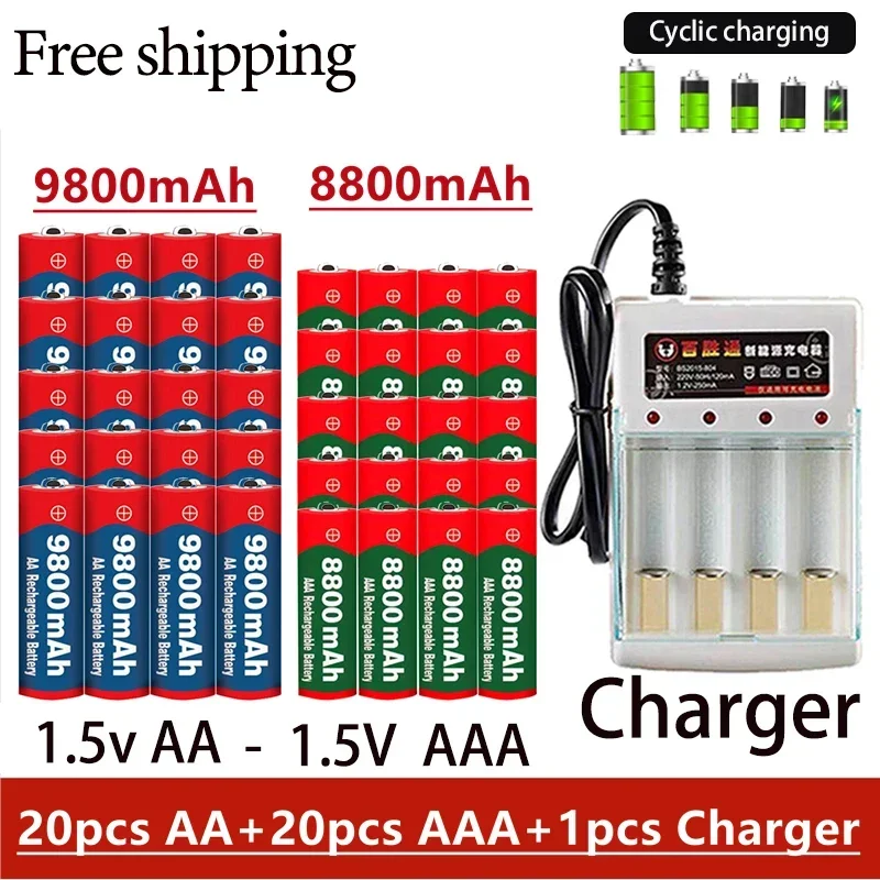 

Rechargeable Battery 1.5V AA 9800Mah 1.5V AAA 8800Mah Alkaline with Charger for Computer Clock Radio Video Game Digital Camera