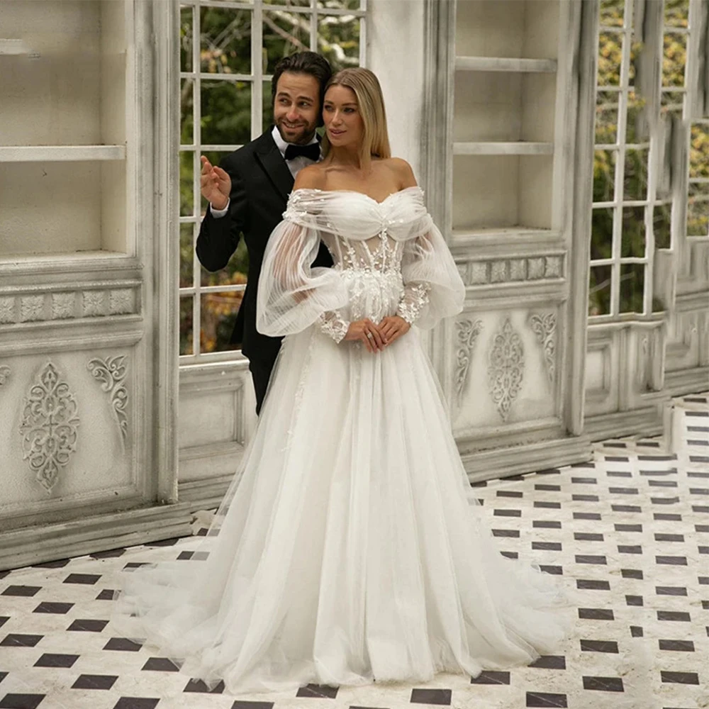 

Bohemian Wedding Dresses Women's A-line Tulle Lace Applique Princess Bridal Gowns Formal Beach Party Vestidos De Novia свадебное