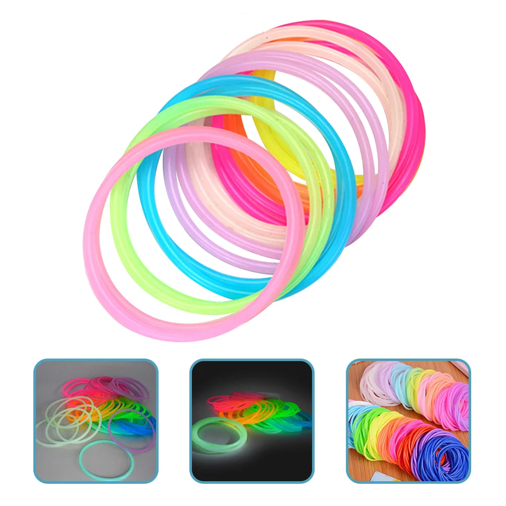 50 Pcs 90s Accessories Neon Hair Decorations 80s for Women Silicone Bracelet Glow in The Dark Bracelets Kids Miss