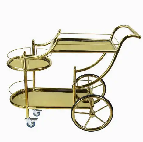 Luxury Gold Silver Metal Glass Tea Wine Food Catering Drinks Serving Trolley Bar Cart For Hotel Restaurant Wedding Party