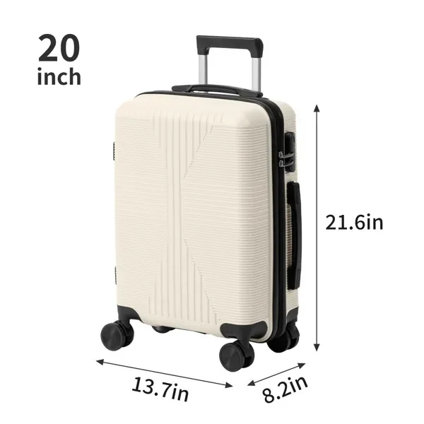 

20 Inch Off-White Trolley Suitcase Single Compartment Durable PP Material Lightweight Travel Luggage