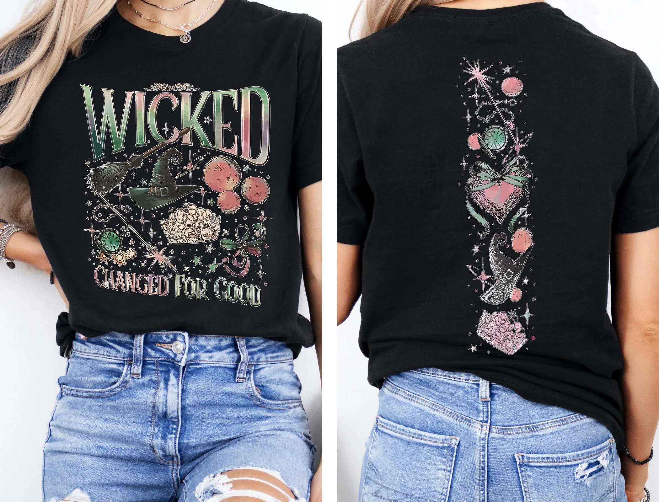 Camiseta Retro Wicked Together We're Unlimited, camiseta con varita mágica de Defy Gravity Broomstick, camiseta para fanáticos de la película Wicked The Musical Wizard