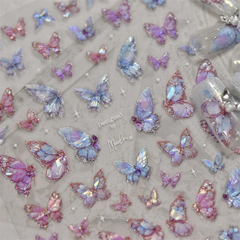 Purple Flash Fragment Shell Light Butterfly High Quality Nail Stickers Spring Nail Art Decal Design Manicure Tool