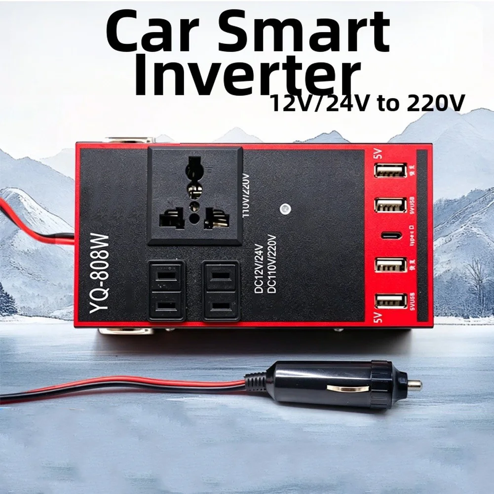 12V 24V Vehicle Power For Inverter Converts to 110V 220V AC with USB 5V 2.4A Fast Charging and Metal Enclosure