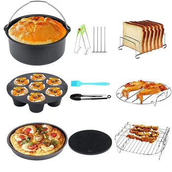 Image 7 Inch/8 Inch Air Fryer Accessories Set Food-grade Airfryer Accessories with Cake Basket Pizza Pan Stainless Steel Skewer Rack