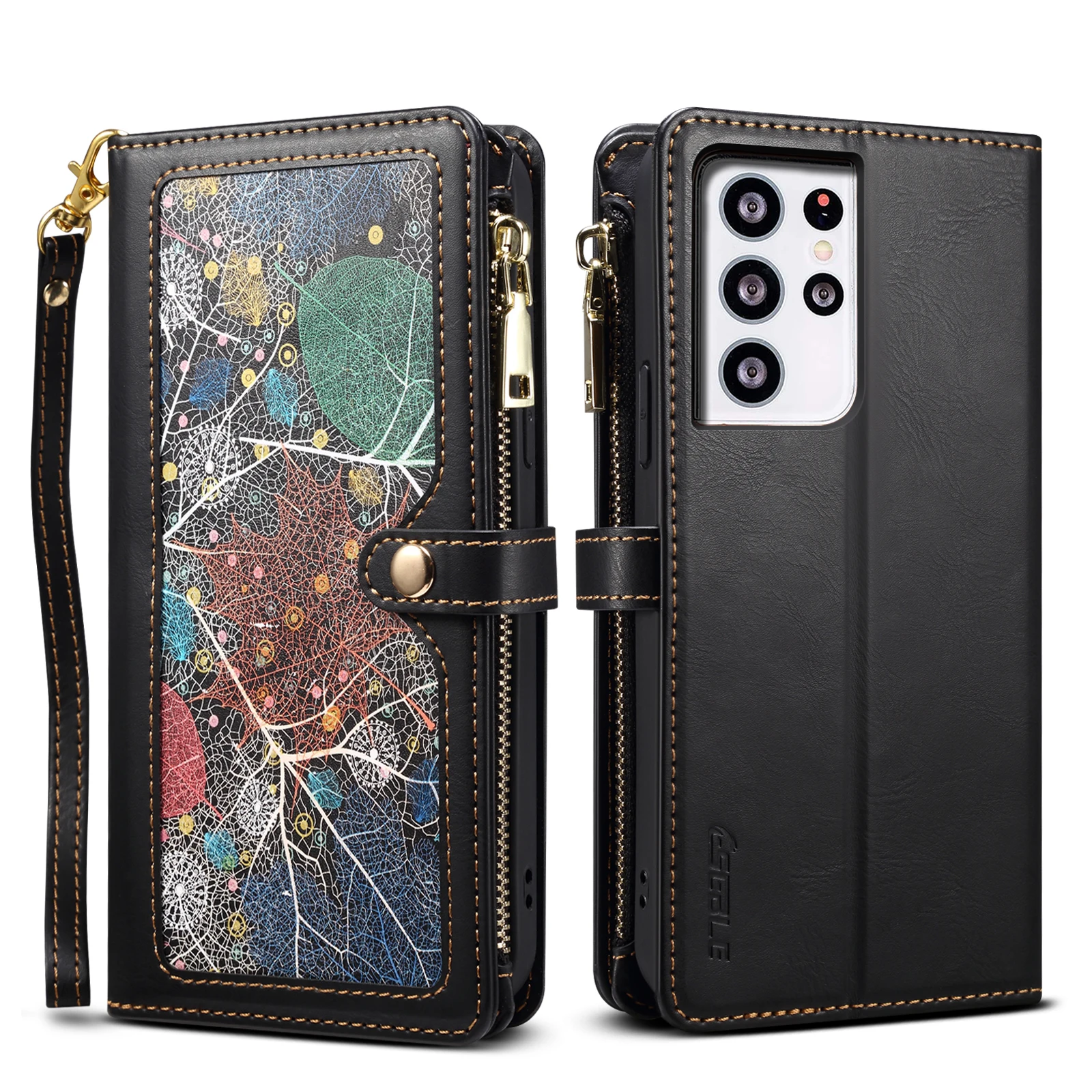 

Flip Leather Cover For Samsung Galaxy S21 Ultra Plus Magnetic Button Zipper Layered RFID Anti Theft Brush Wallet Card Slot Case