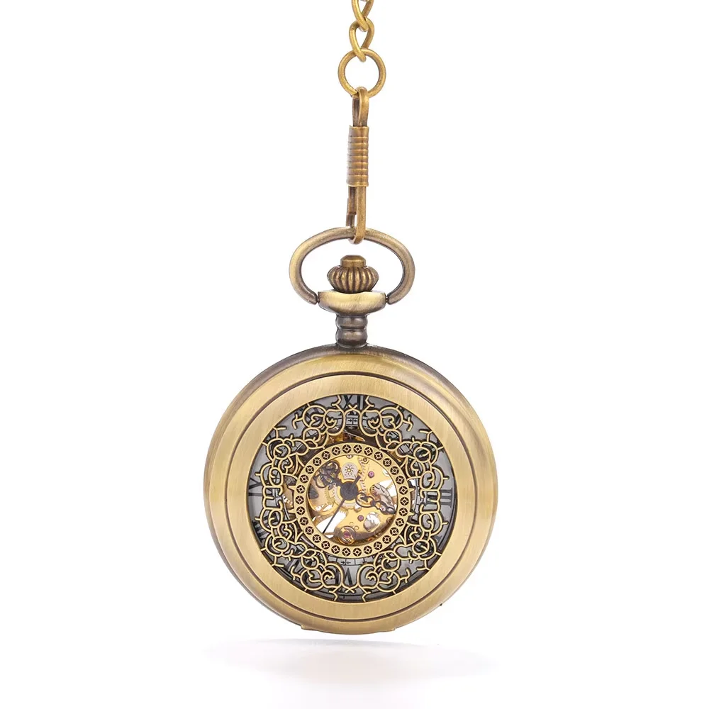 Copper color hollow carved white surface scale mechanical pocket watch Creative retro gift value exquisite flip pocket watch
